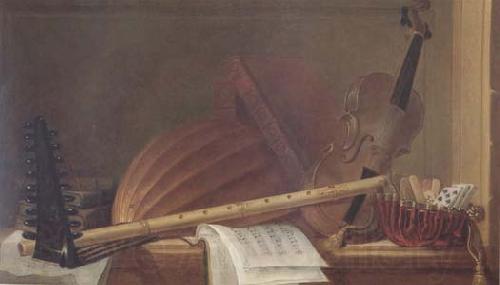 HUILLIOT, Pierre Nicolas Still Life of Musical Instruments (mk14) France oil painting art